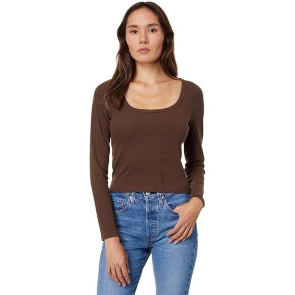 Madewell Womens Square-Neck Long-Sleeve Crop Tee in Sleekhold Brown XXS - Picture 1 of 7